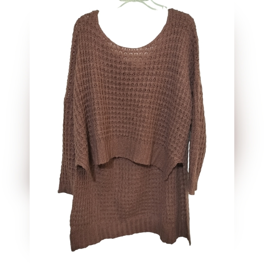(1632) BCBGeneration Mauve Waffle Knit High Low Wool Blend Sweater Size XS/S